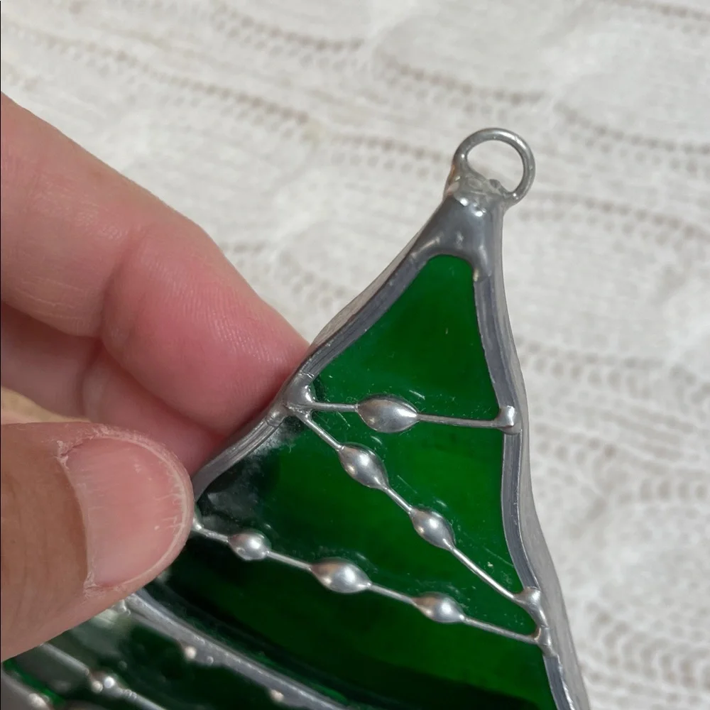 Stained Glass Christmas Tree Ornament w/ Gifts 4.75” H x 3.75” W good condition